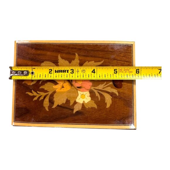 Vintage Reuge Musical Italy Wooden Jewelry Box Floral Inlay Red Velvet Interior - Picture 5 of 11